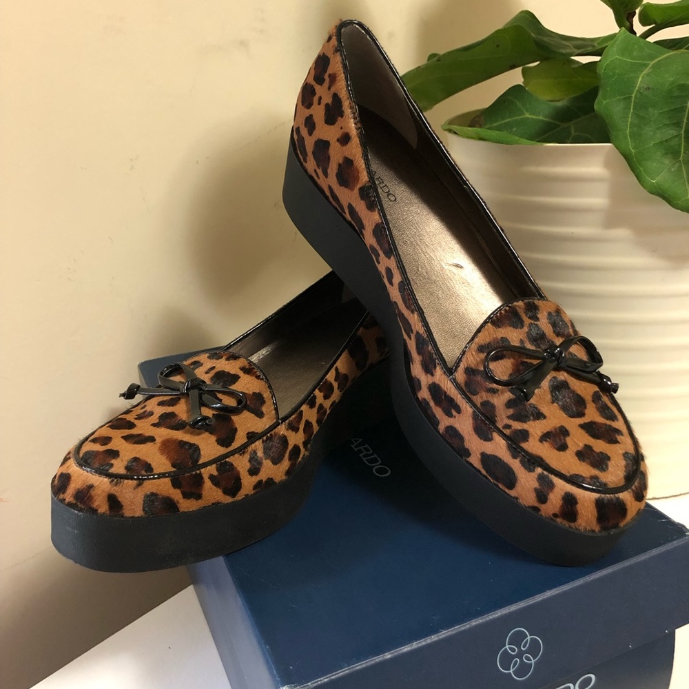 Bernardo Pony Leopard Wedge Loafers NWT